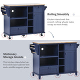 Kitchen Island Cart with Storage Cabinet and Two Locking Wheels, Solid wood desktop, Microwave cabinet