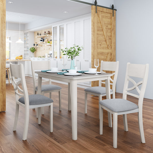 Rustic Wood 5-Piece Kitchen Dining Table Set with 4 Upholstered Padded Chairs