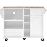 Kitchen Island Cart with Storage Cabinet and Two Locking Wheels ,Solid wood desktop, Microwave cabinet