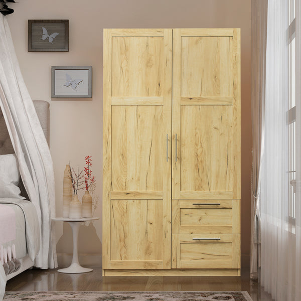 High wardrobe with 2 doors, 2 drawers and 5 storage spaces