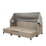 4 Piece UV-Resistant Resin Wicker Patio Sofa Set with Retractable Canopy, Cushions and Lifting Table,Brown
