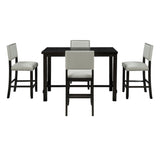 5-Piece Counter Height Dining Set, Classic Elegant Table and 4 Chairs in Espresso and Beige