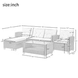Outdoor, Patio Furniture Sets, 4 Piece Set Wicker Ratten Sectional Sofa with Seat Cushions