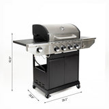 Propane Grill 4 Burner Barbecue Grill Stainless Steel Gas Grill with Side Burner and Thermometer for Outdoor BBQ, Camping