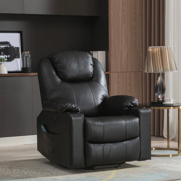 Leather Electric Lift Recliner for the Elderly with Massage and Heat, Power Lift Chair, with Breathable microporous Leather, USB Ports, 2 Cup Holders, Sofa suitable for living room&bed room, Black