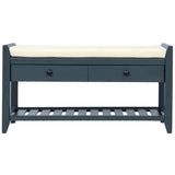 TREXM  Shoe Rack with Cushioned Seat and Drawers, Multipurpose Entryway Storage Bench (Antique Navy)