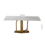 Dining Table in Gold with Sintered Stone Top and  U shape Pedestal Base