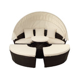 Patio Furniture Round Outdoor Sectional Sofa Set Rattan Daybed Sunbed with Retractable Canopy, Separate Seating and Removable Cushion (Beige)