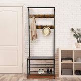 Hall Tree Coat Rack Shoe Bench with Hooks, 3-in1 Hall Tree Coat Shoe Rack Stand, 3-Tier Shoe Bench with Coat Hat Rack for Entryway Hall Foyer Mudroom Bedroom, Easy Assembly, Rustic Brown