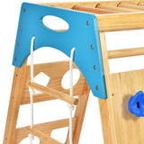 Wooden Indoor Kids Playground Jungle Gym with Slide, Toddlers Wooden Climber 8-in-1 Slide Playset, Wooden Rock Climbing Wall with Rope Wall Climb, Monkey Bars, and Swing for Kids