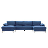 RELAX LOUNGE Convertible Sectional Sofa Navy Blue Fabric