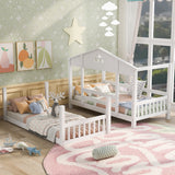 Twin over Twin House Bunk Bed with Convertible Slide and Ladder,Converts into 2 Separate Platform Beds,White