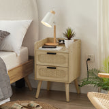 JHX Rattan nightstand with socket side table natural handmade rattan（Natural 15.55’’W*13.78’’D*23.82’’H）