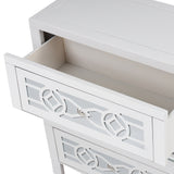 Wooden Storage Cabinet with 3 Drawers and Decorative Mirror, Natural Wood (Antique White)