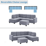 Grey Sectional Sofa with Reversible Chaise with Storage Ottoman
