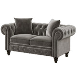 [New] 63" Deep Button Tufted Velvet Loveseat Sofa Roll Arm Classic Chesterfield Settee,2 Pillows included