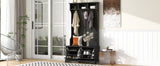 All in One Hall Tree with 3 Top Shelves and 2 Flip Shoe Storage Drawers, Wood Hallway Organizer with Storage Bench and Metal Hanging Hooks