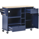 Kitchen Island Cart with Storage Cabinet and Two Locking Wheels, Solid wood desktop, Microwave cabinet