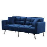 FUTON SOFA SLEEPER NAVY BLUE VELVET WITH 2 PILLOWS（same as W223S01432、W223S00357。Size difference, See Details in page.）