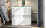 Nightstand with 2 Drawers,USB Charging Ports and Remote Control LED Light-White