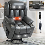 Grey faux Leatheraire Power Lift Recliner Chair with 8-Point Vibration Massage and Lumbar Heating, Stainless steel Cup Holders