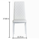 White modern minimalist dining chair fireproof leather sprayed metal pipe diamond grid pattern restaurant home conference chair set of 6