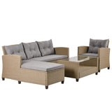 Outdoor, Patio Furniture Sets, 4 Piece Set Wicker Ratten Sectional Sofa with Seat Cushions