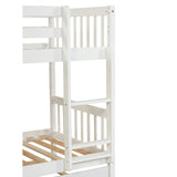 Twin Over Twin Bunk Beds with Trundle, Solid Wood Trundle Bed Frame with Safety Rail and Ladder