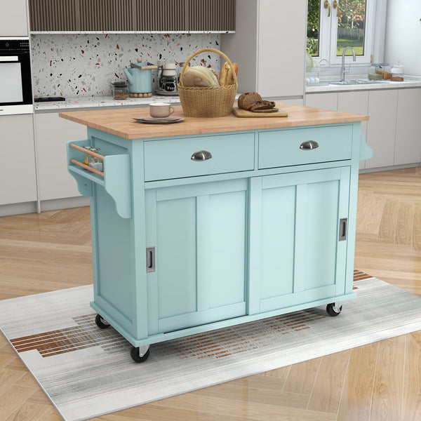 Kitchen Cart with Rubber wood Drop-Leaf Countertop