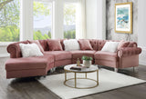 Pink Sectional Sofa w/7 Pillows, Pink Velvet
