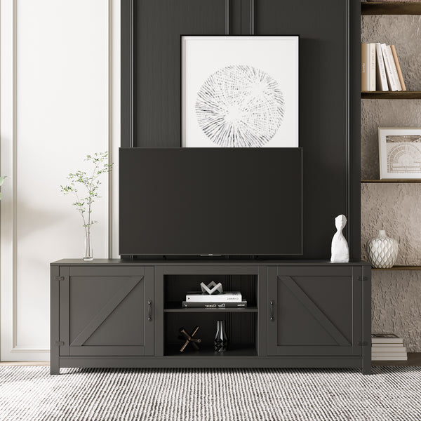 Farmhouse TV Stand,  Wood Entertainment Center Media Console with Storage