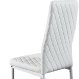 White modern minimalist dining chair fireproof leather sprayed metal pipe diamond grid pattern restaurant home conference chair set of 6