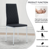 Grid Shaped Armless High Back Dining Chair, 4-piece set, Office Chair. Applicable to DiningRoom, Living Room, Kitchen and Office.Black Chair and Electroplated Metal Leg