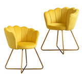 Zen Zone Velvet Accent/Conversation Lounge Chair With Iron Metal Gold Plated Legs, Suitable For Office, Lounge, Living Room, Set of 2, Yellow