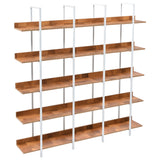 5 Tier Bookcase Home Office Open Bookshelf, Vintage Industrial Style Shelf, MDF Board, White Metal Frame, Brown