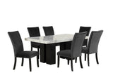 7-piece Dining Table Set with 1 Faux Marble Dining Rectangular Table and 6 Upholstered-Seat Chairs ,for Dining room and Living Room