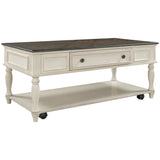 ON-TREND Two-tone Retro Cocktail Table Coffee Table Easy Assembly Movable with Caster Wheels