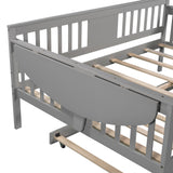 Full size Daybed with Twin size Trundle, Wood Slat Support, Gray