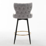 A&A Furniture,29" Modern Leathaire Fabric bar chairs,180° Swivel Bar Stool Chair for Kitchen,Tufted Gold Nailhead Trim Gold Decoration Bar Stools with Metal Legs,Set of 2 (Light Grey)