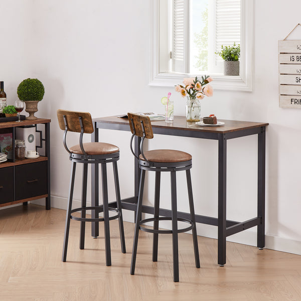 Swivel Bar Stool, High Bar Stool With Backrest, PU Soft Seat Cushion, Industrial, Thickened Iron Frame, Footrest.（Rustic Brown，13.4’’w x 40.5’’h）