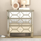 Elegant Mirrored 3-Drawer Chest with Golden Lines Storage Cabinet for Living Room, Hallway, Entryway