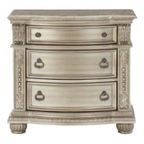 Silver Finish European Design 1pc Nightstand w Genuine Marble Top