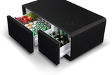 Modern Smart mini Coffee Table with Built in Fridge, Outlet protection,Wireless charging module,Mechanical temperature control,Power socket,USB interface And Ice Water interface.