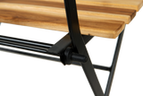 Solid Teak Wood Bistro Set Folding Table And Chair Set Power Coating Frame Patio Set With Waterproof Navy Cushion