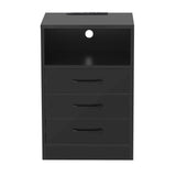Nightstand with 3 Drawers and Cabinet,USB Charging Ports, Wireless Charging and Remote Control LED Light-Black