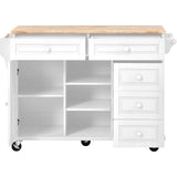 K&K kitchen cart with Rubber wood desktop rolling mobile kitchen island with storage and 5 draws