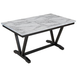 Modern Style 6-piece Dining Table with 4 Chairs & 1 Bench, Table with Marbled Veneer Tabletop