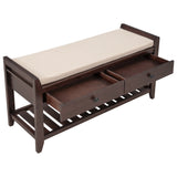 TREXM  Shoe Rack with Cushioned Seat and Drawers, Multipurpose Entryway Storage Bench (Espresso)