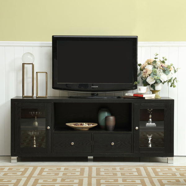 58" TV Stand Console  2 Doors and 2 Drawers -Black