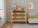 3 Drawer End Table,Bamboo Mid Century Modern Side Tale,Bedside Table Accent End Table Side Table for Bedroom, Living Room, Natural